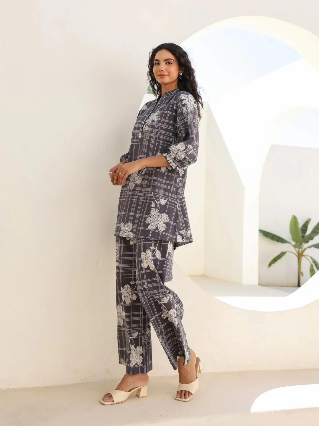 Grey Bloom Co-Ord Set